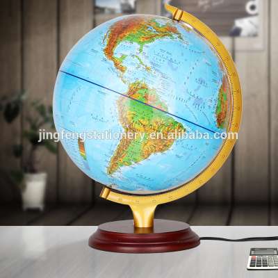 32cm PVC World Globe Plastic Globe Iron ruler wooden base Administative and terrain globe